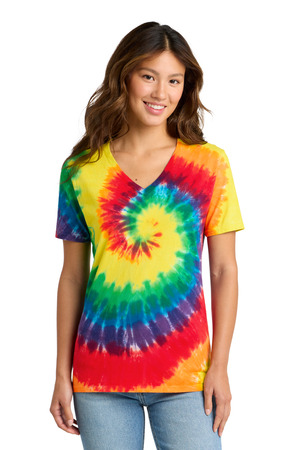 Port & Co LPC147V Women's Tie-Dye V-Neck Tee — Front