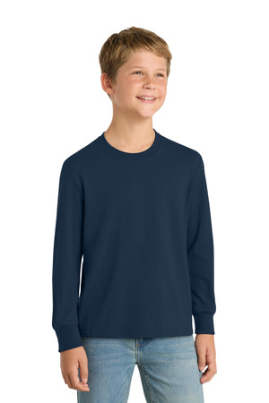 Port & Co PC54YLS Youth Long Sleeve Core Cotton Tee in Navy