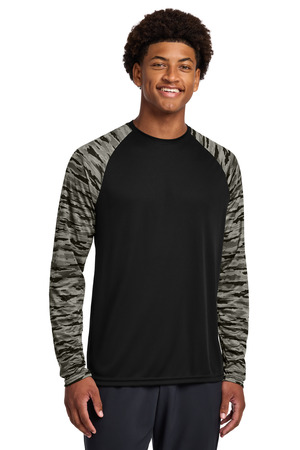 Sport-Tek ST376LS Drift Camo Colorblock Long Sleeve Tee — Front