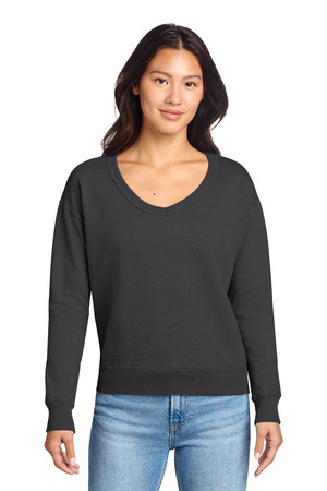 Port & Co LPC098V Women's Beach Wash Garment-Dyed V-Neck Sweatshirt — Front