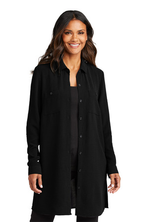 Port Authority LW715 Women's Textured Crepe Long Tunic in Deep Black