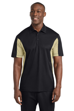Sport-Tek ST655 Side Blocked Micropique Sport-Wick Polo in Black/ Vegas Gold