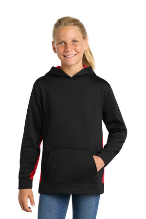 Sport-Tek YST235 Youth Sport-Wick Fleece Colorblock Hooded Pullover — Front