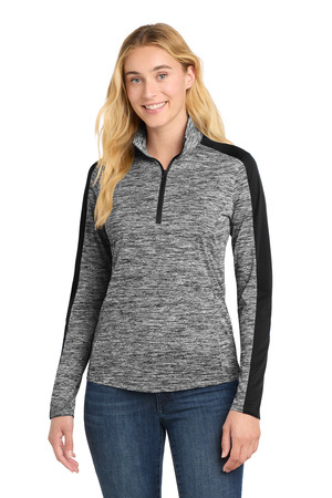 Sport-Tek LST397 Women's PosiCharge Electric Heather Colorblock 1/4-Zip Pullover — Front