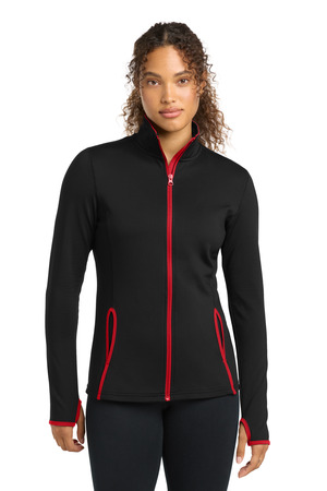 Sport-Tek LST853 Women's Sport-Wick Stretch Contrast Full-Zip Jacket — Front