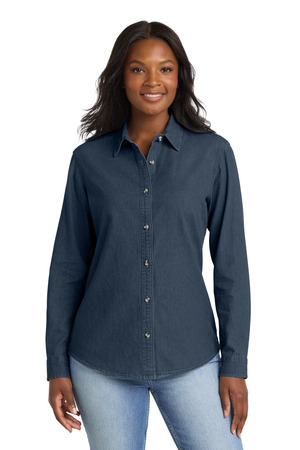 Port & Co LSP10 Women's Long Sleeve Value Denim Shirt — Front