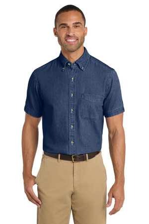 Port & Co SP11 Short Sleeve Value Denim Shirt — Front