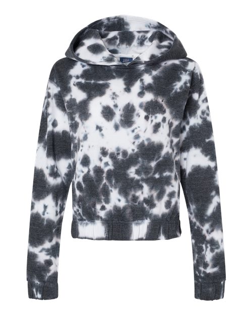 MV Sport W23718 Women's Sueded Fleece Tie-Dyed Crop Hooded Sweatshirt in Charcoal