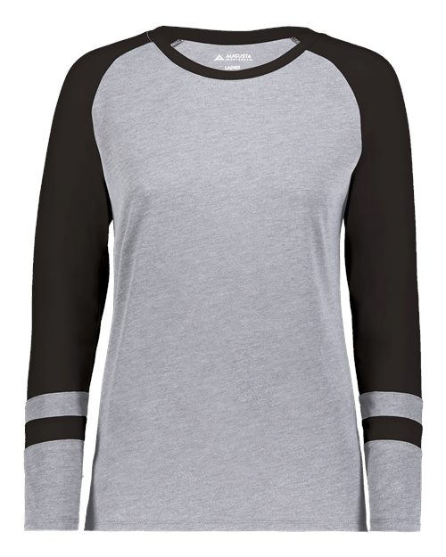 Augusta Sportswear 2917 Women's Triblend Fanatic 2.0 Long Sleeve T-Shirt in Grey Heather/ Black