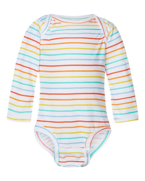 Rabbit Skins 4421 Infant Fine Jersey Long Sleeve Bodysuit in Rainbow Stripe