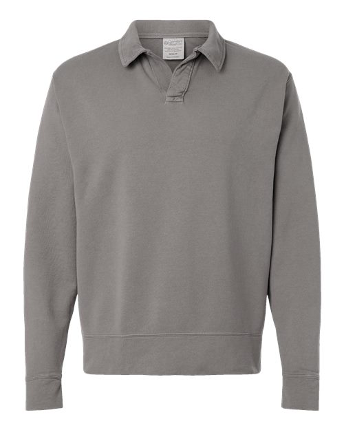 ComfortWash by Hanes GDH490 Unisex Garment-Dyed Polo Collar Sweatshirt in Concrete Grey