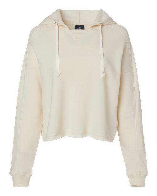 MV Sport W23101 Women's Angel Fleece Crop Hooded Sweatshirt in Ecru