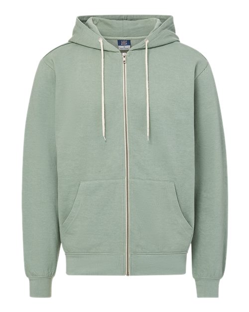 MV Sport 2349 Unisex Retro Heather Full-Zip Hooded Sweatshirt in Greenstone