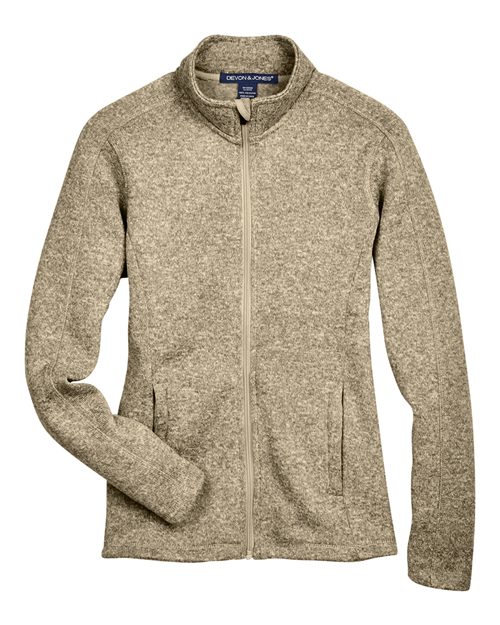 Devon & Jones DG793W Women's Bristol Full-Zip Sweater Fleece Jacket in Khaki Heather