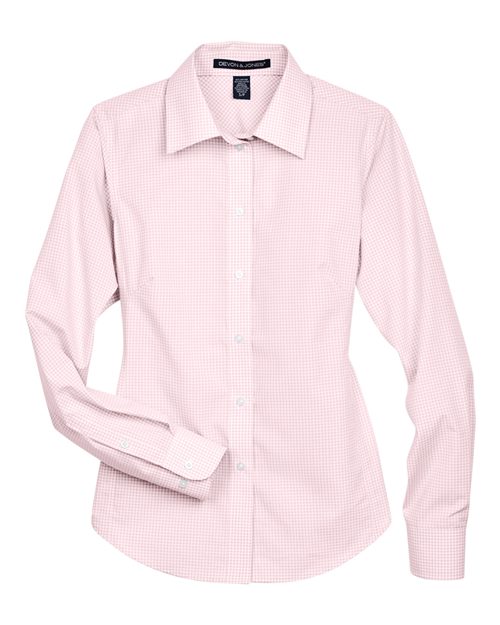 Devon & Jones D640W Women's Crown Collection® Gingham Check Woven Dress Shirt in Pink