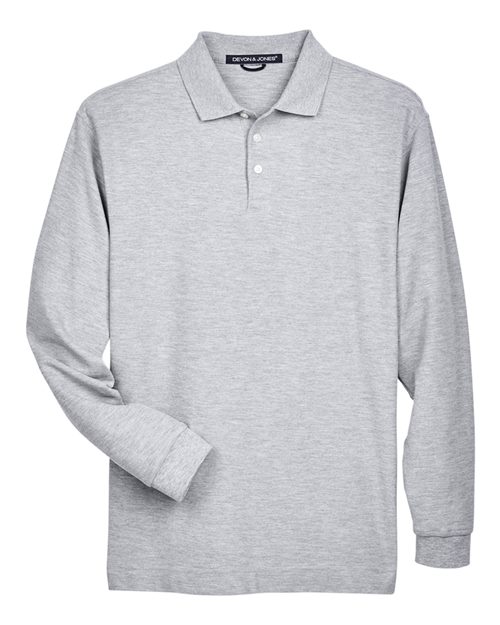 Devon & Jones D110 Men's Pima Piqué Long Sleeve Polo in Grey Heather