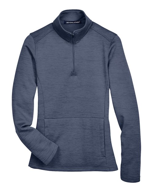 Devon & Jones DG798W Women's Newbury Mélange Fleece Quarter-Zip Pullover in Navy Heather