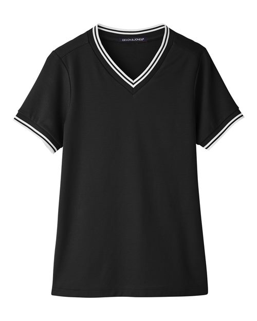 Devon & Jones DG20CW Women's CrownLux Performance® Plaited Tipped V-Neck Shirt — Front