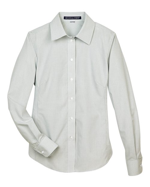 Devon & Jones DG510W Women's Crown Collection® Micro Tattersall Woven Dress Shirt in White/ Forest/ Lime