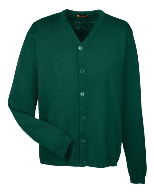 Harriton M425 Men's Pilbloc™ V-Neck Button Cardigan Sweater in Hunter