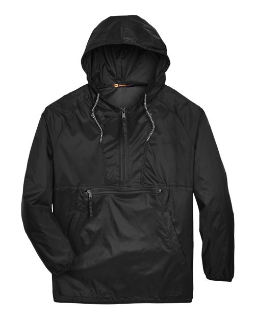 Harriton M750 Men's Packable Hooded Nylon Jacket — Front