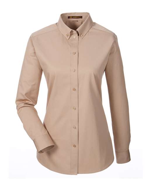 Harriton M581W Women's Foundation Cotton Twill Shirt with Teflon in Khaki