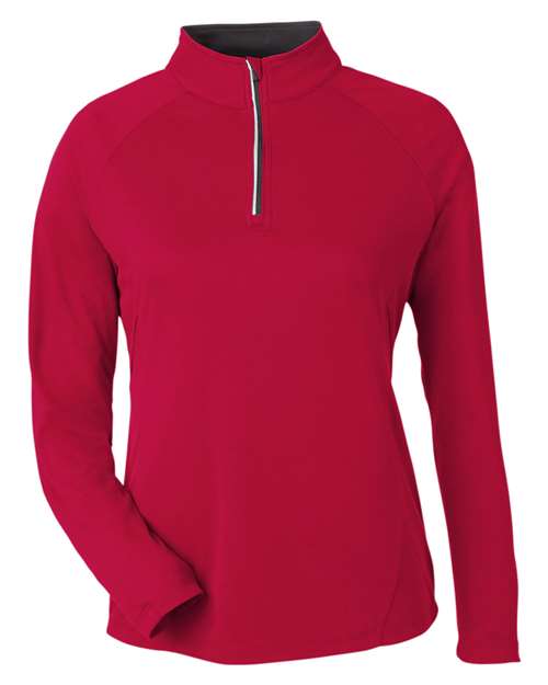 CORE365 CE418W Women's Origin Performance Pique Quarter-Zip Pullover in Classic Red/ Carbon
