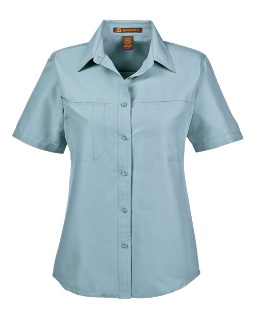 Harriton M580W Women's Key West Short Sleeve Performance Staff Shirt in Cloud Blue