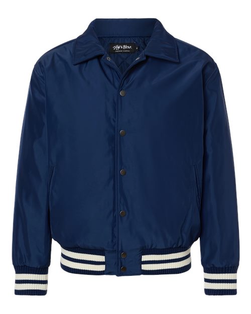 Shaka Wear SHCVBJ Unisex Collared Varsity Jacket in Navy