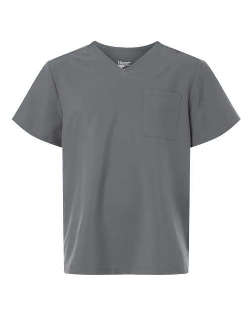 Hanes HMB000 Men's V-Neck 1 Pocket Scrub Top in Grey
