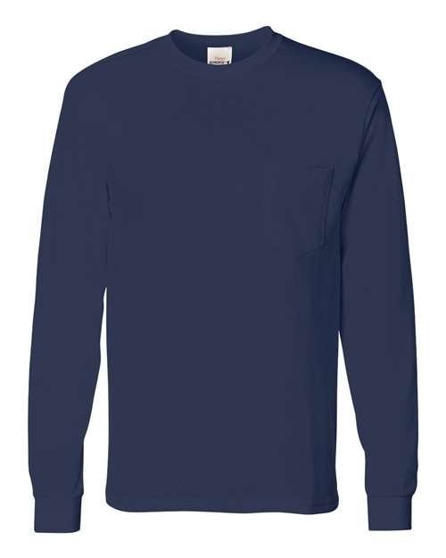 Hanes 5596 Men's Authentic Long Sleeve Pocket T-Shirt in Navy
