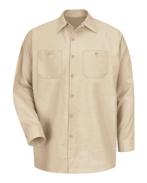 Red Kap SP14 Men's Industrial Long Sleeve Work Shirt in Light Tan