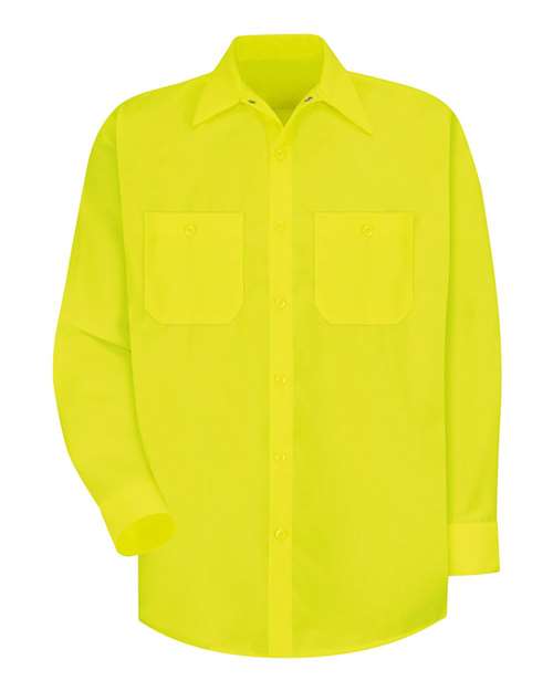 Red Kap SS14 Men's Enhanced Visibility Long Sleeve Work Shirt in Yellow/ Green