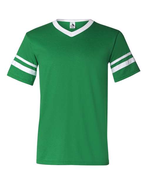 Augusta Sportswear 360 V-Neck Jersey with Striped Sleeves in Kelly/ White