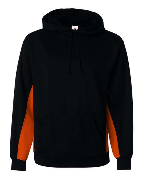 Badger 1454 Men's Performance Fleece Hooded Sweatshirt in Black/ Burnt Orange