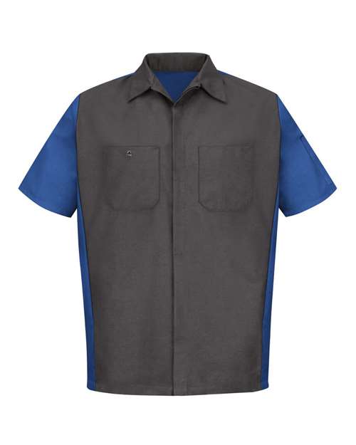 Red Kap SY20 Men's Short Sleeve Automotive Crew Shirt in Charcoal/ Royal