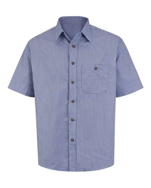 Red Kap SP84 Men's Mini-Plaid Uniform Short Sleeve Shirt in White/ Blue Plaid
