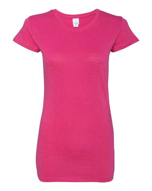 J. America 8138 Women’s Glitter T-Shirt in Wildberry/ Silver