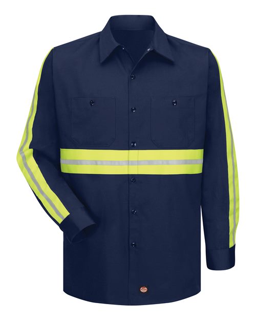 Red Kap SC30E Men's Enhanced Visibility Long Sleeve Cotton Work Shirt in Navy