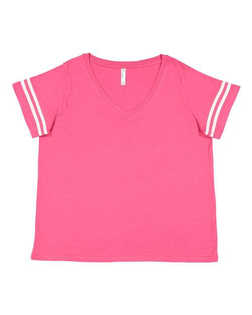 LAT 3837 Women's Curvy Collection Vintage Football Tee in Vintage Hot Pink/ White