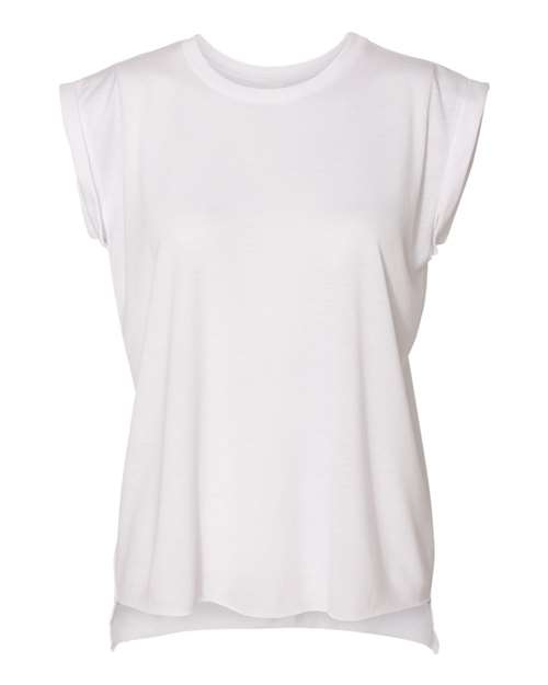 BELLA + CANVAS 8804 Women’s Flowy Rolled Cuffs Muscle Tee in White