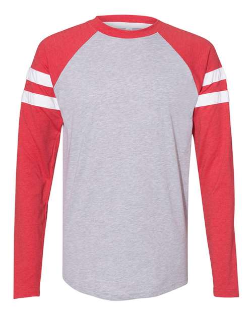 LAT 6934 Unisex Fine Jersey Mash Up Long Sleeve Tee in Vintage Heather/ Vintage Red