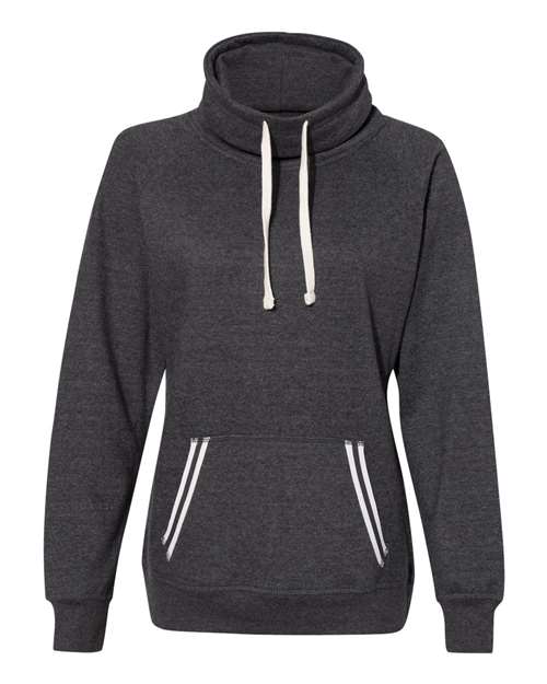 J. America 8653 Women’s Relay Cowl Neck Sweatshirt in Black