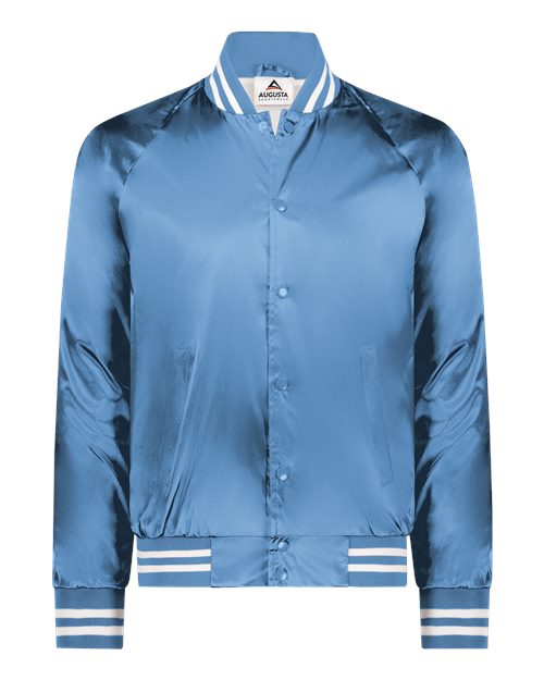 Augusta Sportswear 3610 Unisex Satin Baseball Jacket Striped Trim in Columbia Blue/ White