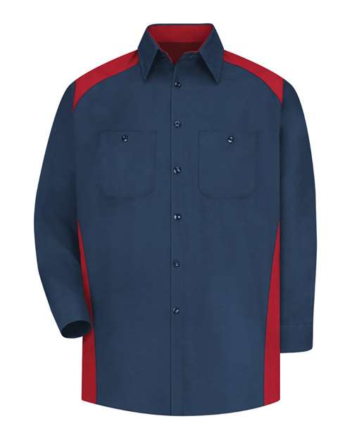Red Kap SP18T Men's Tall Motorsports Shirt in Navy/ Red