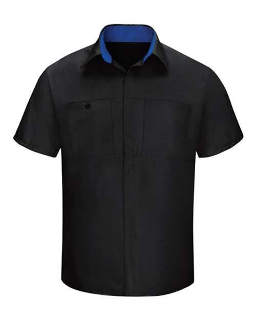 Red Kap SY42T Men's Tall Performance Plus Short Sleeve Shirt with Oilblok Technology in Black/ Royal Blue