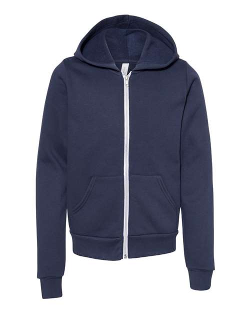 BELLA + CANVAS 3739Y Youth Sponge Fleece Full-Zip Hoodie Sweatshirt in Navy