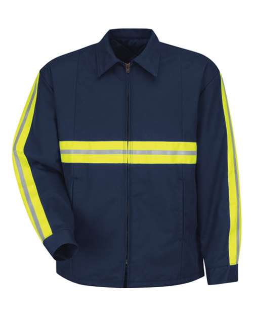 Red Kap JT50ENT Men's Tall Enhanced Visibility Perma-Lined Panel Jacket in Navy