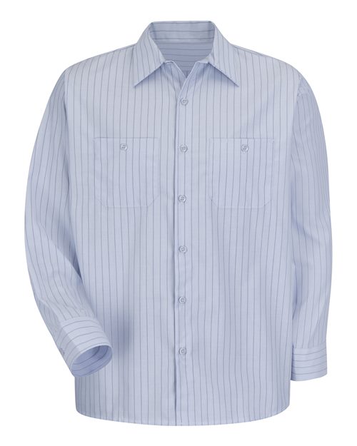 Red Kap SP10 Men's Premium Long Sleeve Work Shirt in Light Blue/ Navy Stripe