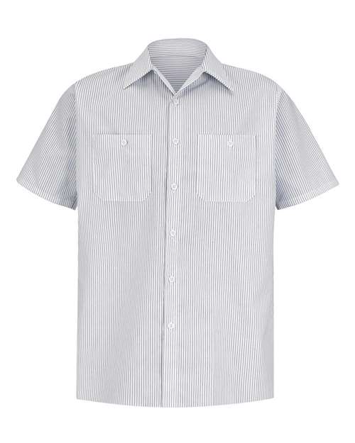 Red Kap SP20T Men's Tall Premium Short Sleeve Work Shirt in CW-White/ Charcoal Stripe